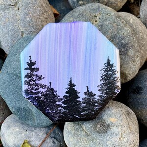 Twilight Evergreens hand painted ceramic tile/ Ornament/ Magnet