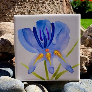 Iris hand painted ceramic tile/ Ornament/ Wall Art/ Home Decor