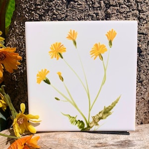 Yellow Dandelions hand painted ceramic tile/ Ornament/ Wall Art/ Home Decor