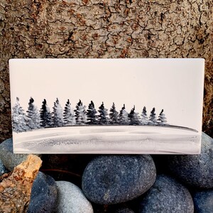 Black and White Winter Evergreens hand painted ceramic tile/ Wall Art/ Home Decor
