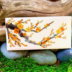 Mandarin Blossom Branch hand painted ceramic tile/ Wall Art/ Home Decor