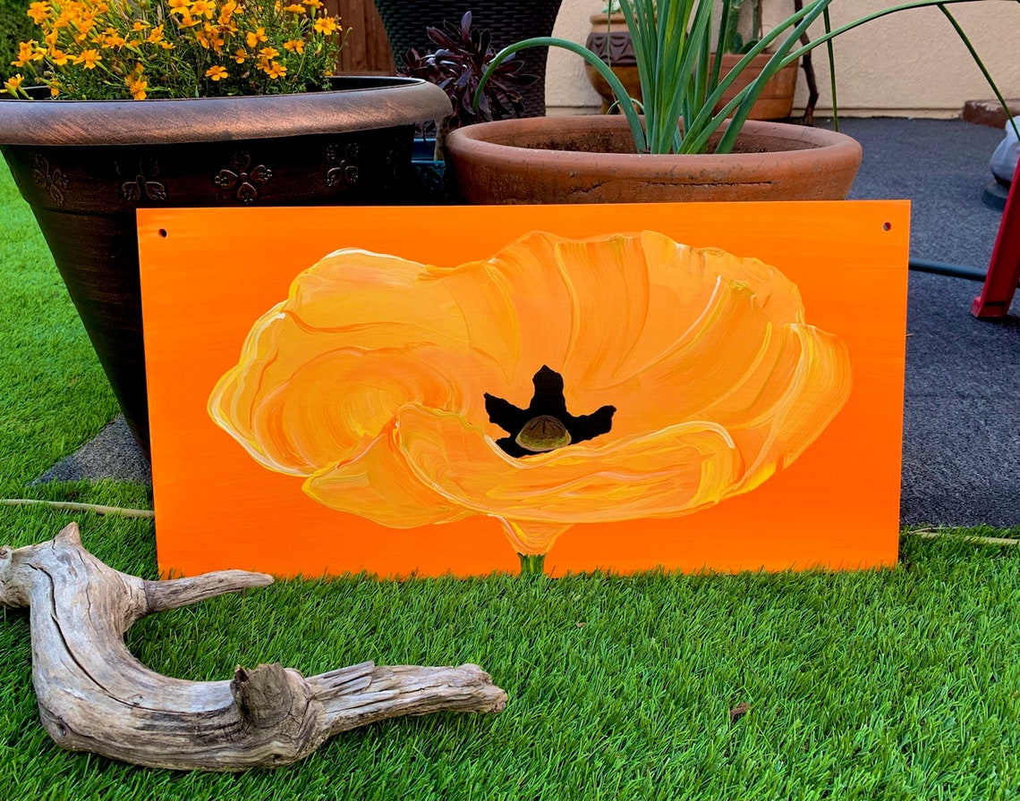 Large Poppy Hand Painted Ceramic Tile/ Wall Art/ Home Decor Etsy