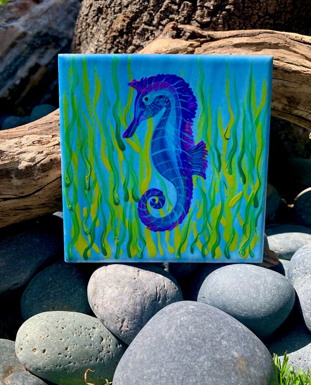 Seahorse Hand Painted Ceramic Tile/ Ornament/ Wall Art/ Home Etsy UK