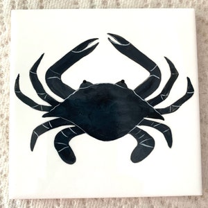 Black and White Crab hand painted ceramic tile/ Ornament/ Wall Art/ Home Decor