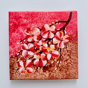 Blossoms on a Branch hand painted ceramic tile/ Ornament/ Wall Art/ Home Decor