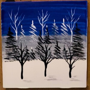 Trees in Dead of Winter hand painted ceramic tile/ Ornament/ Wall Art/ Home Decor