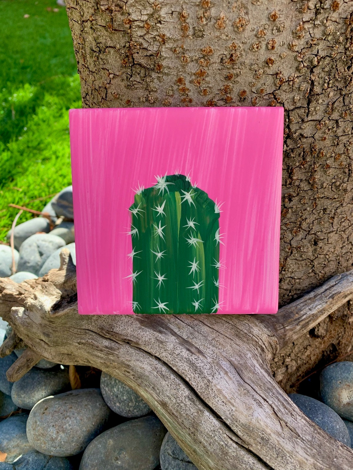 Prickly Cactus hand painted ceramic tile/ Ornament/ Wall Art/ Etsy