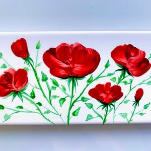 Azulejos cerámicos pintados a mano de rosas rojas / Adorno / Arte de pared / Decoración del hogar