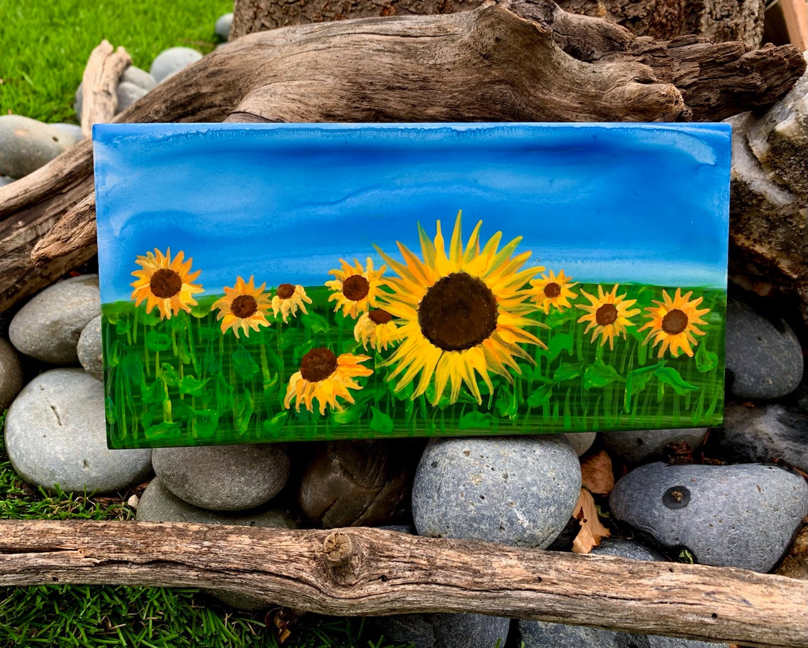 Meadow of Sunflowers Hand Painted Ceramic Tile/ Wall Art/ Home Etsy