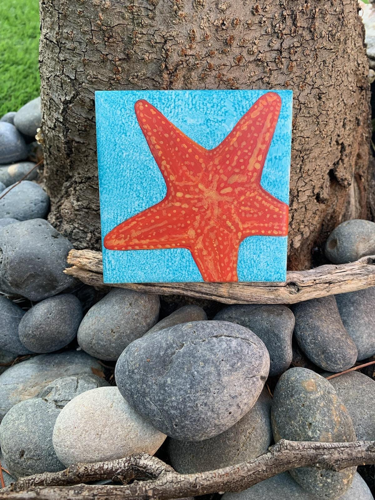 Starfish Hand Painted Ceramic Tile/ Ornament/ Wall Art/ Home Etsy
