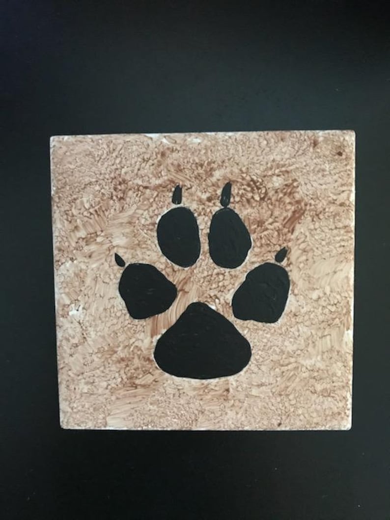Coyote Paw hand painted ceramic tile Ornament Wall Art Home Decor