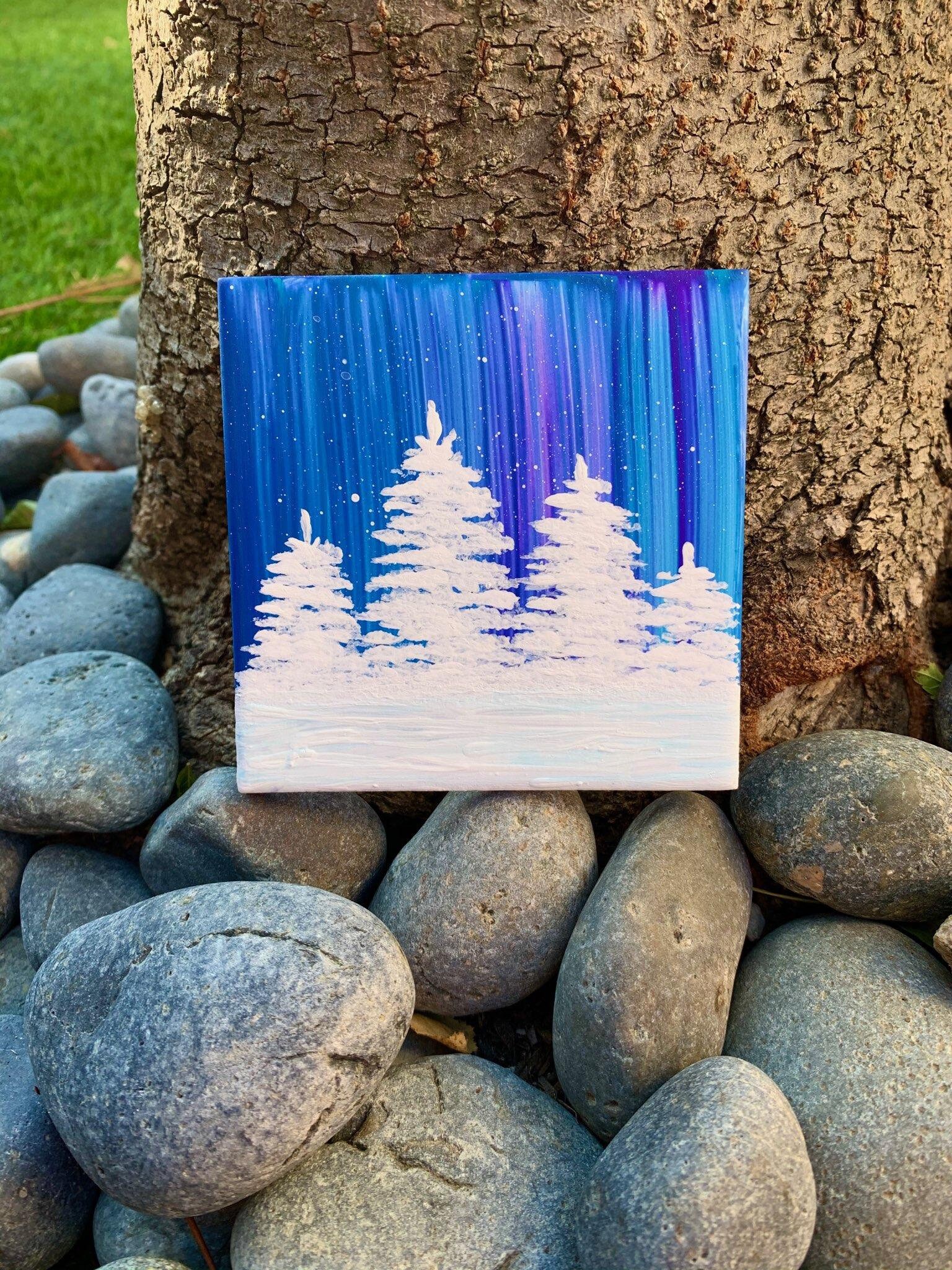 Snow Covered Trees hand painted ceramic tile/ Ornament/ Wall Etsy