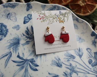 Red Mitten Earrings || Hypoallergenic, Nickel Free || Handmade Polymer Clay Jewellery