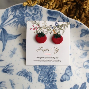 Handmade Tomato Earrings || Hypoallergenic, Nickel Free || Food Stud Earrings || Polymer Clay Jewellery || Gifts for Gardener