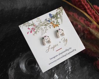 Bunny Studs || Handmade Polymer Clay Jewellery || Hypoallergenic, Nickel Free || Holland Lop Jewellery || Floral