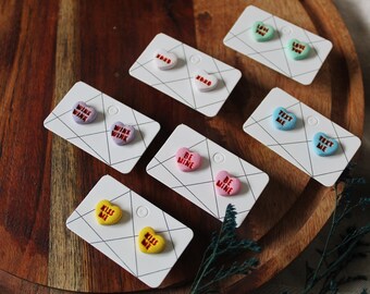 Conversation Heart Studs || Valentine's Day Earrings || Hypoallergenic, Nickel Free || Cute Gifts for Her || Handmade Polymer Clay Jewelry