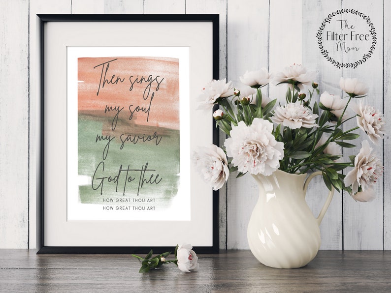 How Great Thou Art-Coral & Sage PRINTABLE Wall ART Table image 1