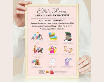 Bedroom Cleanup Checklist, Personalized, ADHD, Depression, Anxiety, Instant Download
