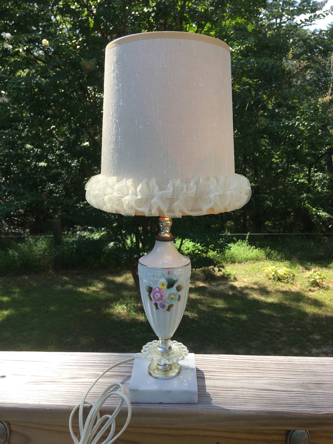 Vintage Porcelain Vanity Lamp With Vintage Shade Etsy