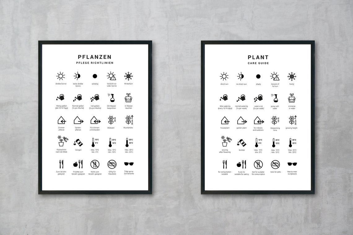 Pflanzensymbole Pflanzenpflege Pflegesymbole Pflanzen Poster Care Guide