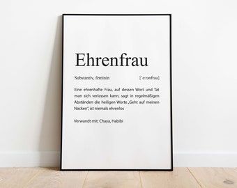 Definition Ehrenfrau - Poster - Geschenk - Download - Wanddeko Frauen - lustig