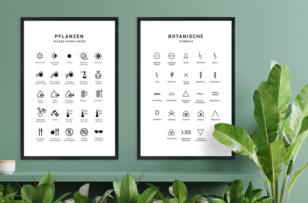 Plant Symbols Plant Care Set Care Symbols Plants Poster Care Guide Plant Care 2 Poster Set ...