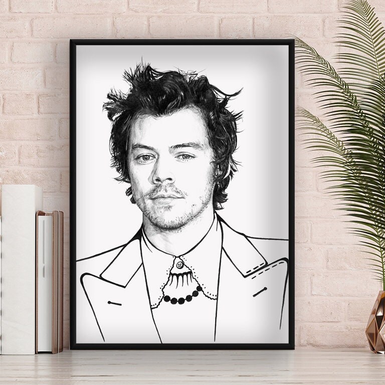 Harry Styles Wall Art Print Stylish Black And White Portrait One harry-styles-wall-art-print-stylish-black-and-white-portrait-one