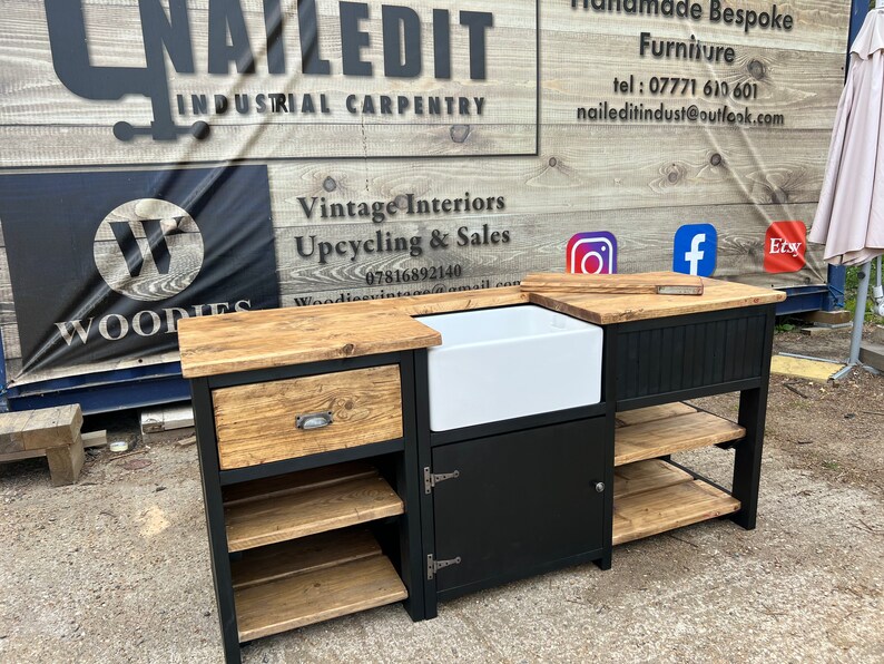 Farmhouse Rustic Kitchen Unit With Butler Sink - Etsy UK