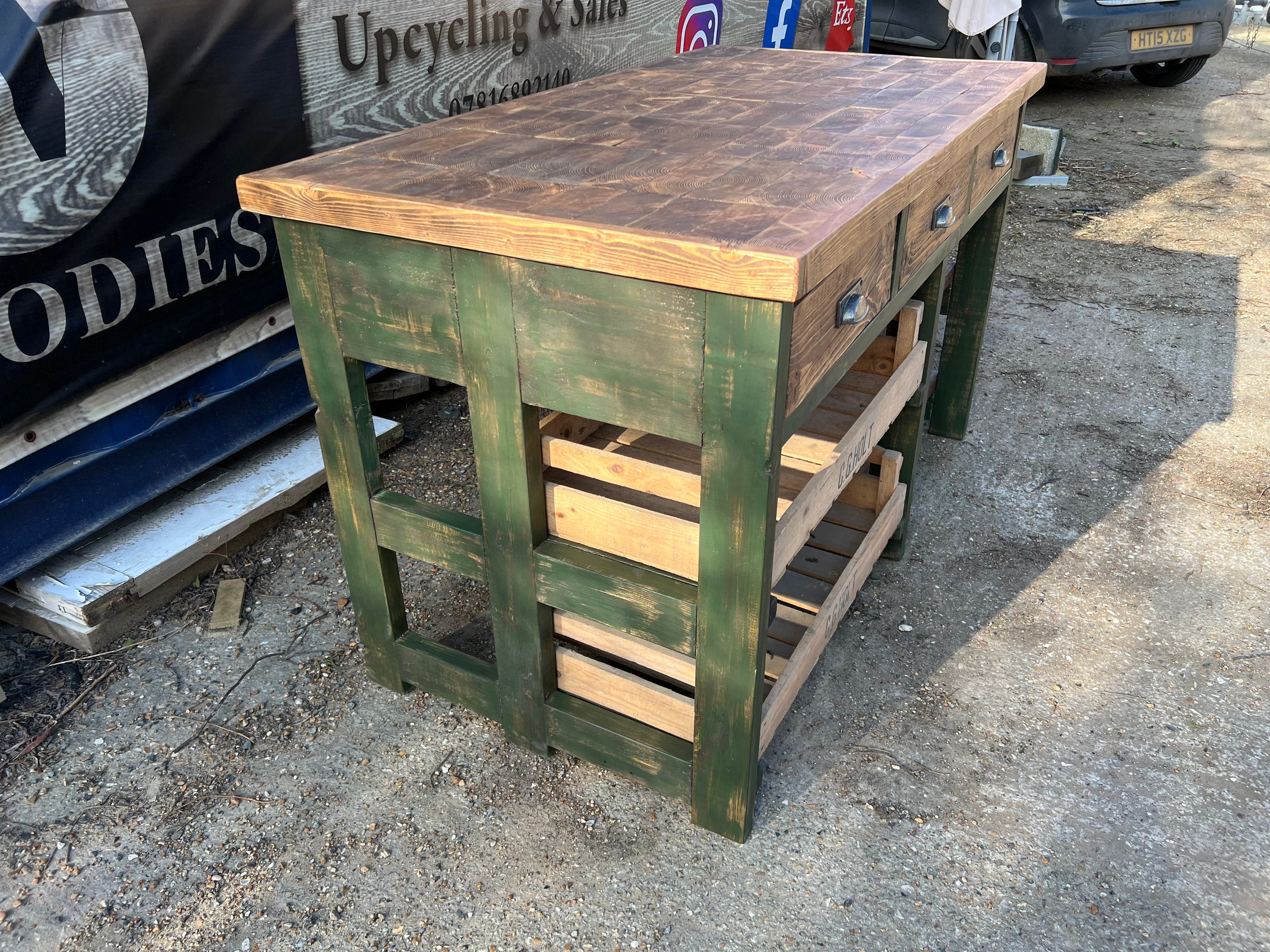 Rustic Kitchen Island With Vintage Trays - Etsy UK
