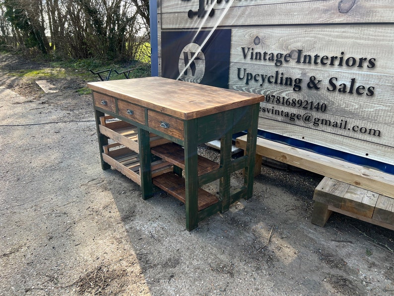 Rustic Kitchen Island With Vintage Trays - Etsy UK