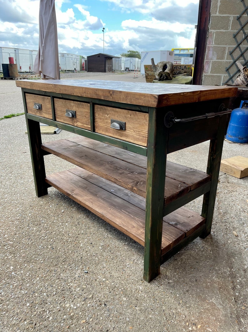 Kitchen Islands Shown in Distressed Green Etsy UK
