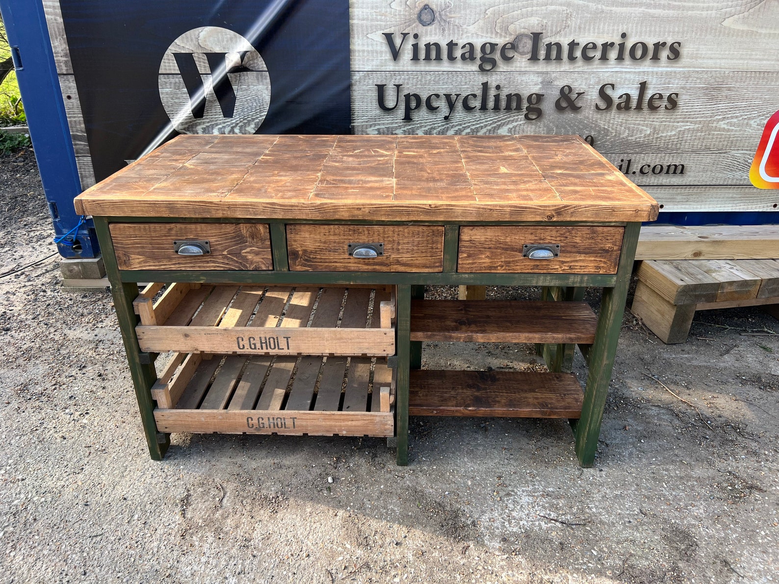 Rustic Kitchen Island With Vintage Trays - Etsy UK