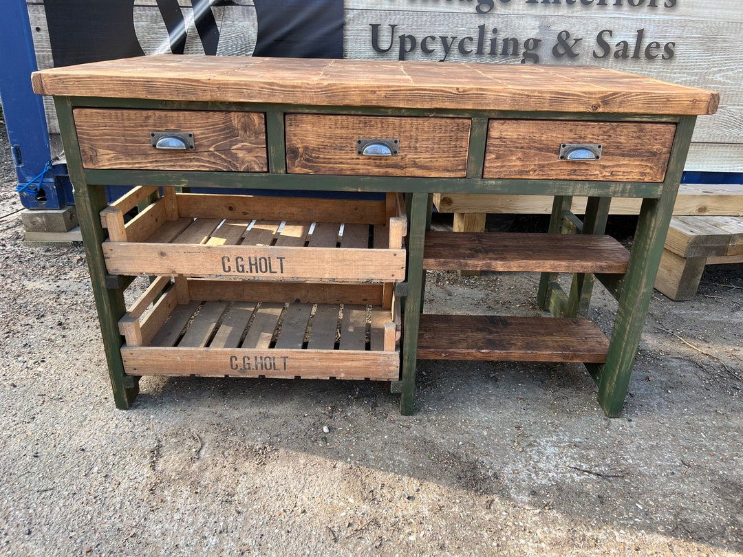Rustic Kitchen Island With Vintage Trays - Etsy UK