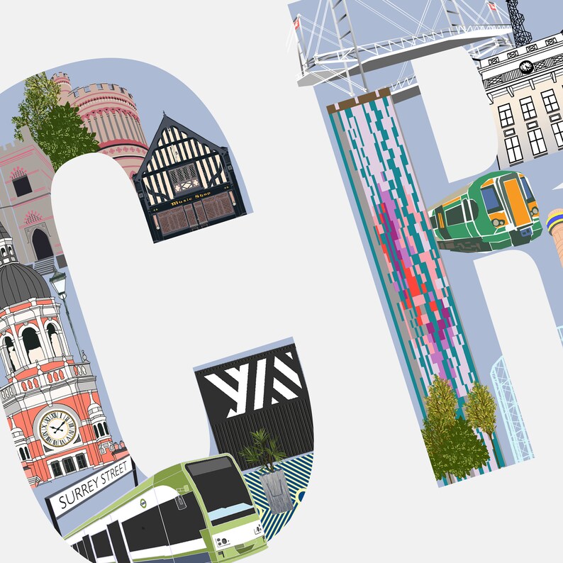 Croydon postcard Postcode print Croydon illustration Etsy