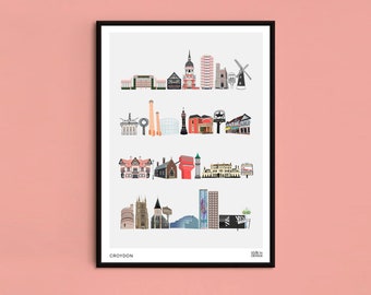 Croydon Places Portrait, Croydon Print, Croydon Art, Croydon illustration, Croydon design, Croydon poster, CR0, Croydon Christmas Gift