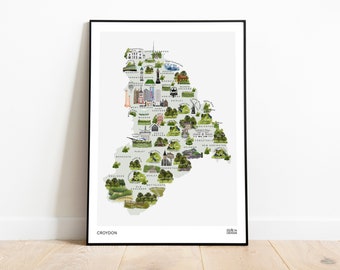 Croydon Map Print, Map of Croydon, Croydon Parks, Croydon Print, Croydon Art, Croydon Illustration, Croydon Design, Croydon Poster