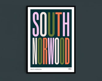 South Norwood Typographic Print, South Norwood Art, South Norwood Poster, Croydon Christmas Gift