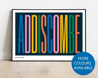 Addiscombe Typographic Print, Addiscombe Art, Addiscombe Poster, Croydon Christmas Gift