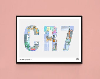 Thornton Heath print, CR7 postcode print, Croydon print, Croydon illustration, Croydon Print, Croydon poster, Croydon Christmas Gift