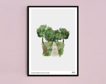 Addiscombe Railway Park, Addiscombe Croydon, Addiscombe Print, Addiscombe Poster, Addiscombe Art, Addiscombe Illustration