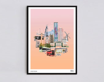 Croydon Sunset Print, Croydon artwork, Croydon Art, Croydon Print, Croydon design, Croydon illustration, Croydon poster