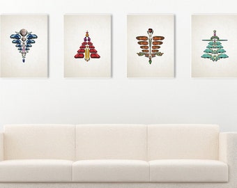 Wall art set, new home decor, Alchemy 4 Elements printable, elegant housewarming gift, new home present, flower gemstone art, witchy design