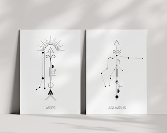 Zodiac Sign Overlay PNG Set: Gold, White & Black Astrology Designs (Digital Download)