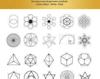 Sacred Geometry Clipart: Black, White & Gold Symbolic PNGs (3000x3000 px)