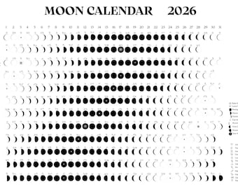 2026 Moon Calendar – Lunar Phases & Eclipses Astrology Wall Art (Digital Download)