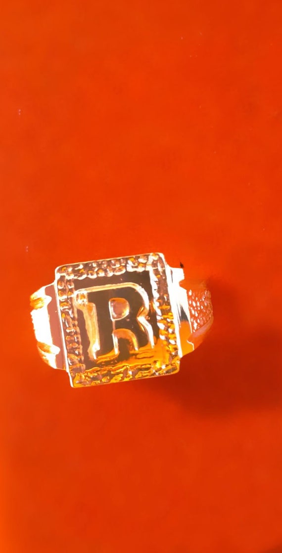 14 k gold initial ring/ gold initial ring for men/ engraved Etsy