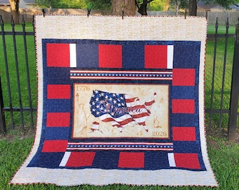 USA 250 Years America Happy Birthday Handmade Keepsake Heirloom Quilt
