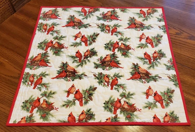Vintage Inspired Kitchen Table Topper Reversible Redbird Cardinal