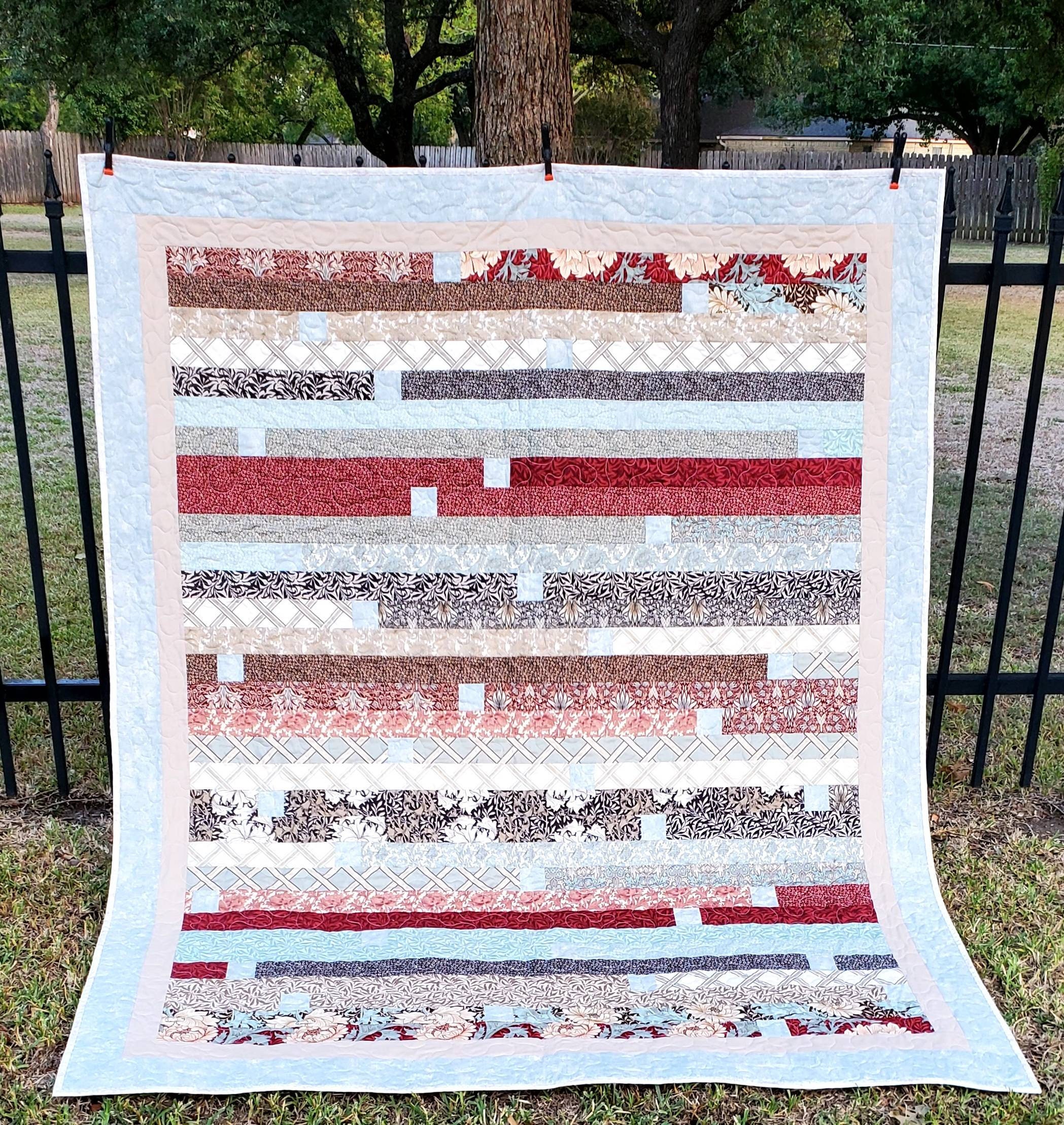 Bohemian Jelly Roll Race II Quilt White Beige Brown Rust Handmade