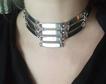 Wide Metal Choker, Edgy Necklace, Stainless Steel